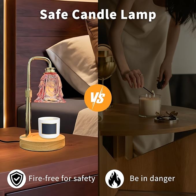 Candle Warmer Lamp with Timer & Dimmer, Adjustable Height Flower Candle Warmer for Jar Candles, Flameless Wax Melter with 2 Bulbs, Home Decor, Christmas, Birthday, Valentine's Gift for Women (Pink)