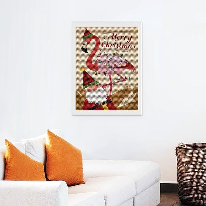 AIVKIEJK Diamond Painting Kits for Adults - Festive Flamingo Christmas Santa Hat Painting DIY 5D Full Drill Diamond Dots Paintings with Diamonds Gem Art and Crafts Home Decor 12"x16"
