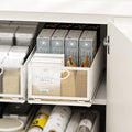 Pull Out Cabinet Organizer, No Drill Adhesive Sliding Drawers for Kitchen, Metal Mesh Wire Storage Shelf for Pantry & Under Sink, White (9.6" W x 15.7" D x 6.1" H)