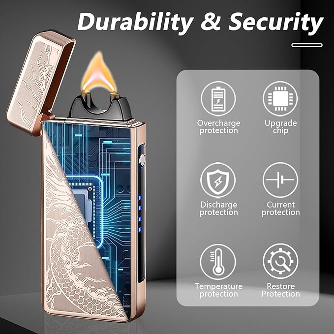 Dragon Electric Arc Lighter USB C Rechargeable Plasma Lighter for Camping, Fire Starters, Candles & Outdoor Gear | Windproof Igniter with Battery Indicator (Dragon Gold)
