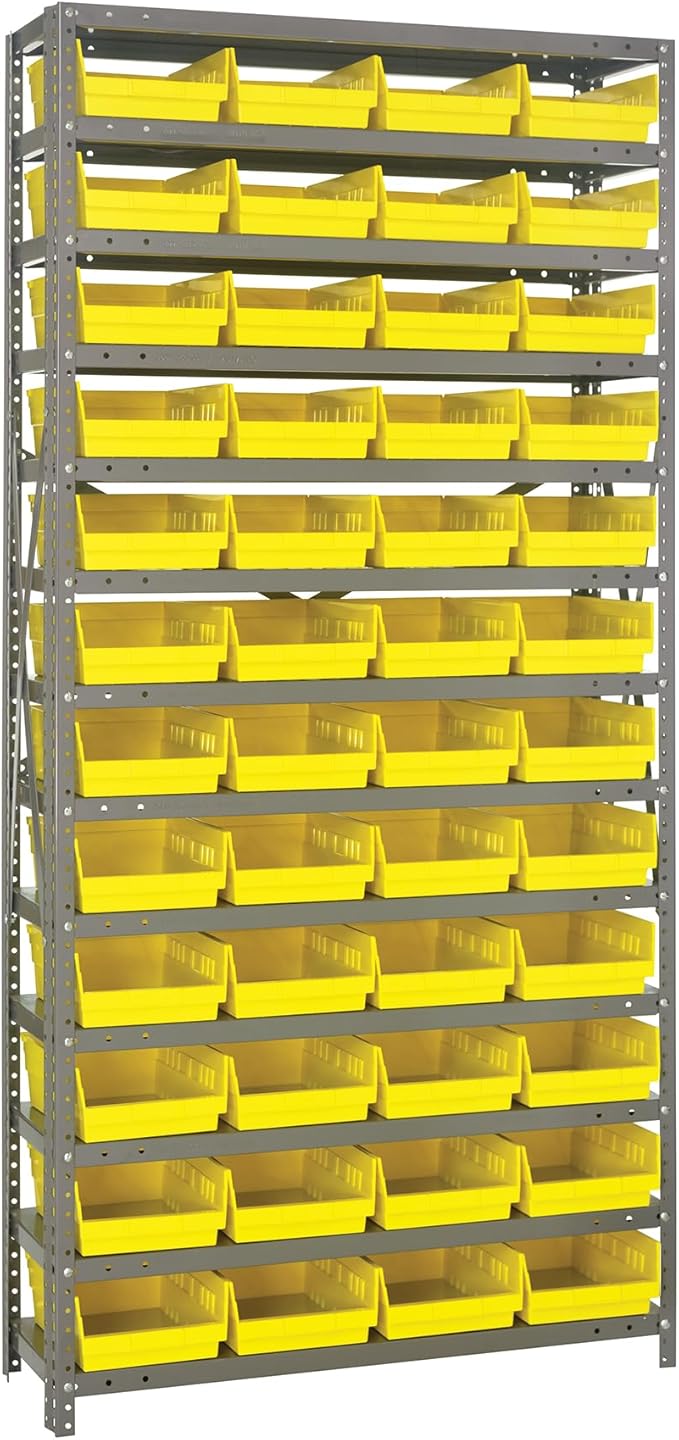 Quantum Storage Systems 1875-108YL Steel Shelving Unit with 4" Shelf Bins, 18" D x 36" W x 75" H, Yellow