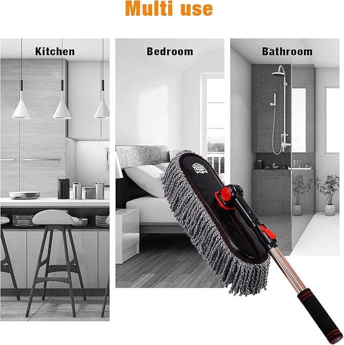 Car Duster Exterior Scratch Free, Microfiber Car Duster Kit, Interior & Exterior Cleaning Tools, Dashboard Detailing Brush, Pollen Removing, Extendable Handle, Gifts for Men Women