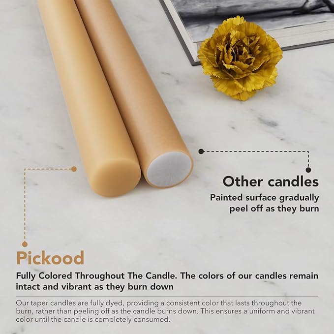 12-Inch Tall Dripless Taper Candles Set of 4 - Beige Tapered Candles, Perfect for Christmas - Smokeless, Unscented, Long Burning - Hand Poured, Colored Tall Candlesticks - Beige