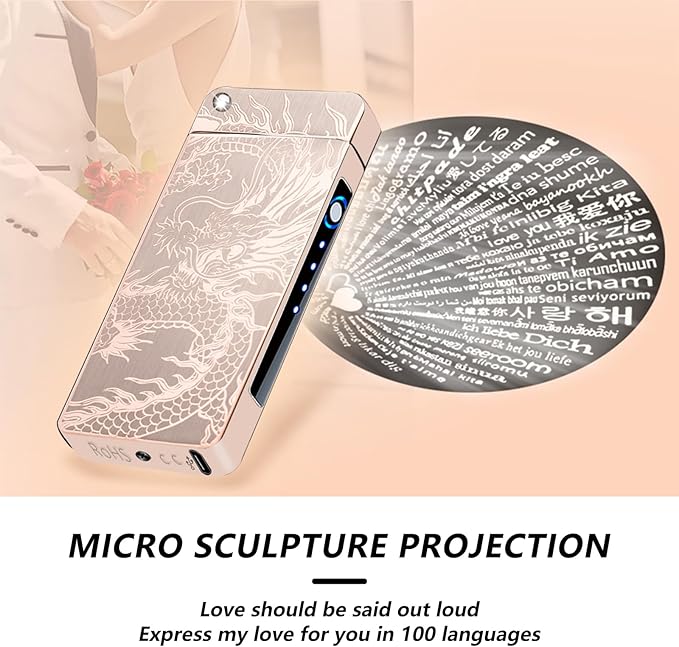 BABOBIU Dragon Lighter Unique Lighter Rechargeable Lighters Windproof Lighters Metal Body Battery Display Big Arc Flame Push Button Fast Charging for Candles Incense Gifts Husband (Golden Dragon)