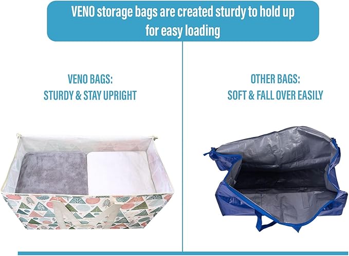 VENO 6 Pack Heavy Duty Moving Bags, Extra Large Storage Bags with Reinforced Handles & Strong Zippers, Foldable & Reusable Moving Box Alternative for Clothes & Dorm Storage