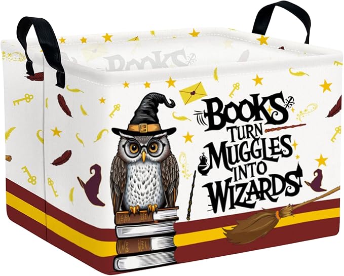 Kid Rectangle Magic Decor Basket Nursery Baby Gift Basket Feather Hat Book Broomstick Toy Storage Bin (Wand Owl)