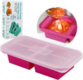 SHIKORI Silicone Freezer Trays with Lid,4-cup Soup Freezer Container large Ice Cube Molds with Reinforced Steel Ring Top for freezing Soup Sauce Broth Leftovers oven Dishwasher-Safe (Cranberry-2 Cup)