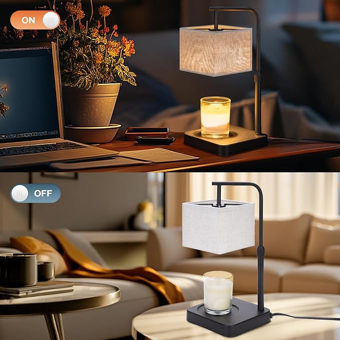 MOAFINA Candle Warmer Lamp with Timer & Dimmable, Height Adjustable Wax Warmer with Linen Shade & 2 Extra Bulbs, Flameless Candle Melter for Jar Candles, Gifts & Bedroom Decor