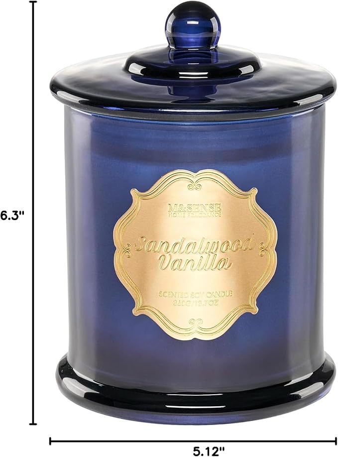 M&SENSE Sandalwood Vanilla Soy Candle for Home, Natural Organic 12.7oz 75H Long Lasting Jar Candle, Winter Aromatherapy Candle for Relaxation Stress Relief, Housewarming New Year Gifts