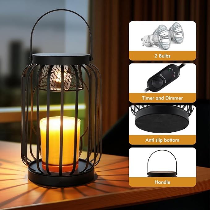 Candle Warmer Lamp with Timer & Dimmable Function - Vintage Hanging Candle Wax Warmer Lantern for 3-Wick/Large Jar Candles Lamp for Home Farmhouse Decor, Gift for Her Women, Mom