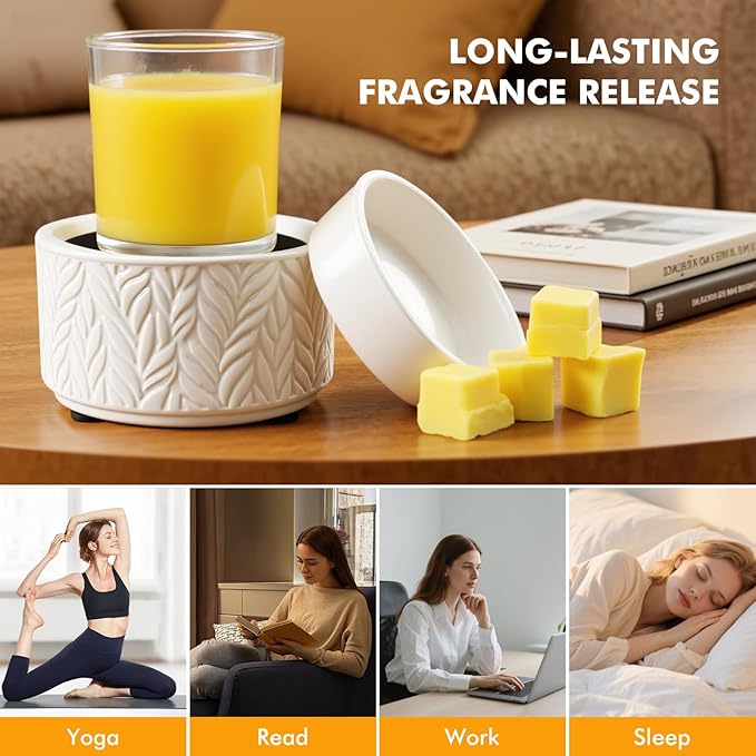 EQUSUPRO Wax Melts Warmer Candle Warmer - Wax Melt Warmer for Scented Wax 4-in-1 Ceramic Wax Burner Electric Fragrance Wax Melter for Home Office Gift & Decor (Large Size Leaf)