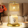 Candle Warmer Lamp, Timer Dimmable Candle Lamp, Adjustable Height and Brightness Gold Candle Warmer, Boho Rattan Lampshade and 2 Bulbs, Suitable for Home Decor, Birthday Gifts for Women Mom