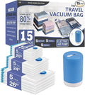 Cozy Essential Travel Vacuum Storage Bags with Rechargeable Cordless USB Pump, Space Saver Bags for Luggage, Suitcase, Carry-On, for Clothes, Blankets, Bedding & Seasonal Storage,15 Combo