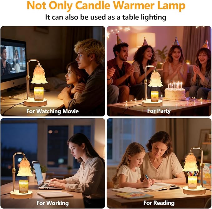 Flower Candle Warmer Lamp with Timer and Dimmer 4-Level Dimmable Adjustable Height Light Heat Lamp for Jar Candles Modern Cute Home Decor for Living Room Bedroom Gold-Flower