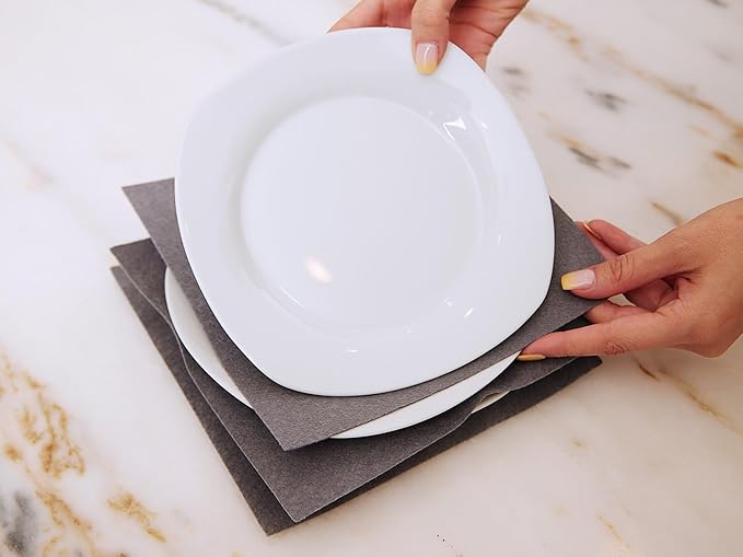 Covermates Dish Storage Box – China & Dinner Plate Storage Container with Dual Zippers, Reinforced Handles, ID Window & Stackable Structured Walls for Dishware Organization, Beige Heather