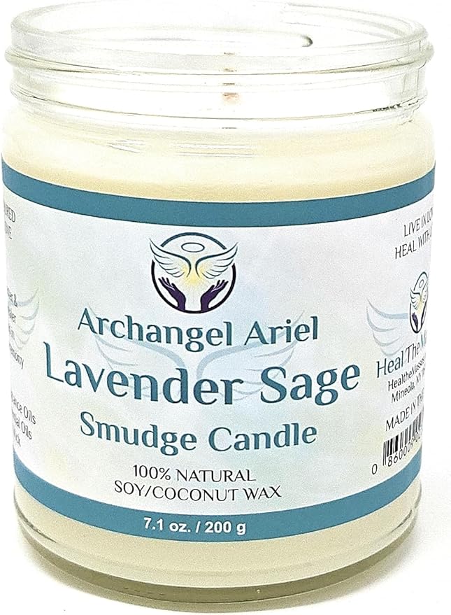 Lavender Sage Candle - Archangel Ariel Candle for Chakra Healing & Energy Cleansing - Reiki Charged White Sage Candle for Home (7 oz)
