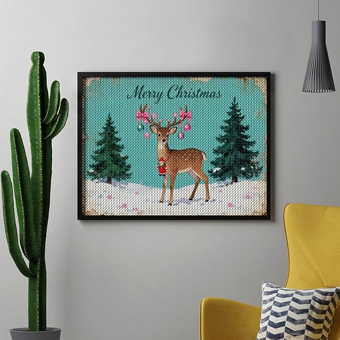 AIVKIEJK Diamond Painting Kits for Adults - Merry Pink Christmas Santa Deer & Tree Painting DIY 5D Full Drill Diamond Dots Paintings with Diamonds Gem Art and Crafts Home Decor 12"x16"