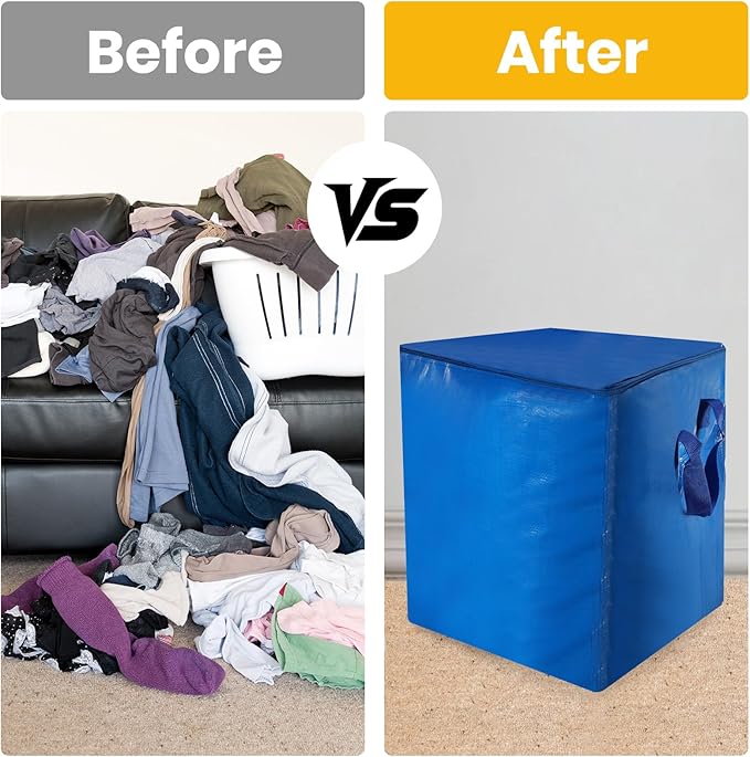 2 Pack 55-Gallon Heavy Duty Moving Bags, Large Storage Totes with Zipper, Alternative to Moving Boxes for Storage, Seasonal Clothes, Student Moving, College Dorm (Blue)