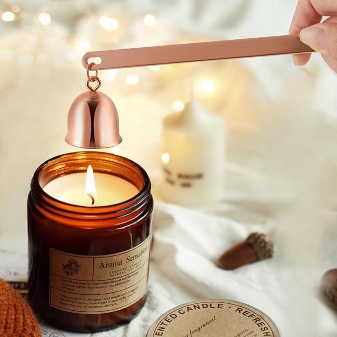 5 in 1 Candle Accessory Set Including Wick Trimmer、Candle Snuffer、Wick Dipper and Candle Toppers for Jar Candles to Burn Evenly for Candle Care Tools - Rose Gold
