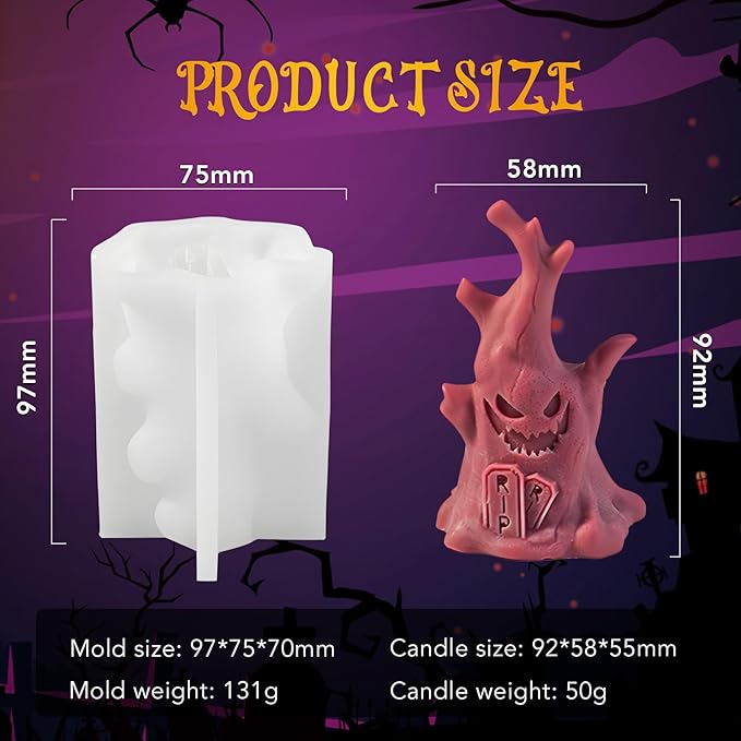 Ghost Tree Stump Candle Silicone Molds Resin Casting Mould for DIY Halloween Candle Making Polymer Clay Craft Plaster Home Decoration