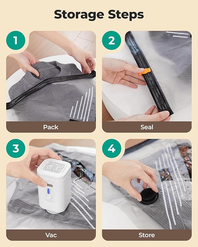 BAGSMART Rechargeable Wireless Pump Travel Storage Bags Set, Portable Space Saver Bags for Travel & Home, Vacuum Compression Seal Bag for Clothing- 12combo bags