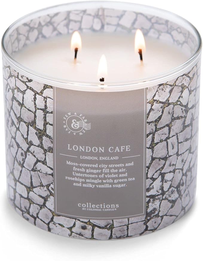 Colonial Candle London Café Scented Jar Candle, Travel Collection, 3 Wick, Gray, 14.5 oz - Up to 60 Hours Burn