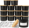 CONNOO 15 Pack 4 OZ Matte Black Glass Candle Jars with Airtight Bamboo Lids for Making Candles, Bulk Small Wide Mouth Empty Candle Containers with Sticky Warning Labels - Dishwasher Safe