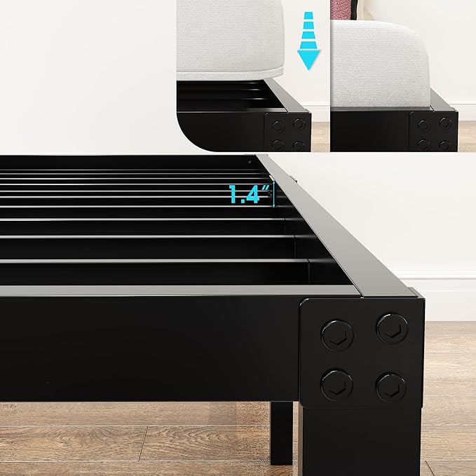 45MinST 3600lbs Heavy Duty Reinforced Platform, 18 Inch Tall Mattress Foundation, Steel Slats Support Bed Frame with Underbed Storage, Easy Assembly and Non Squeak, Cal King