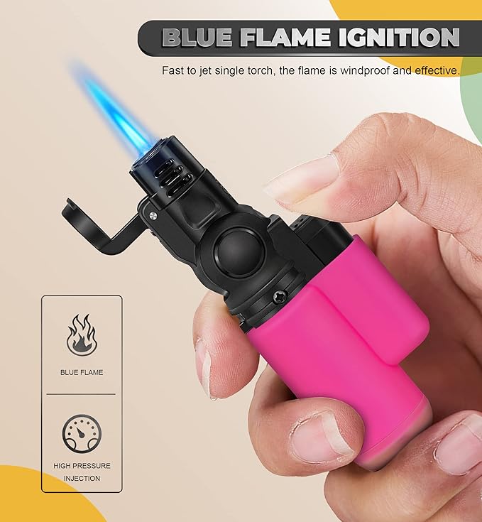 SAMNIU Pack of 4 Torch Lighter, Mini Jet Flame Butane Lighters, Multi-Purpose, 45° Rotatable for Campfires, Candle, Fireplaces, Christmas Party Favors (Gas not Included)