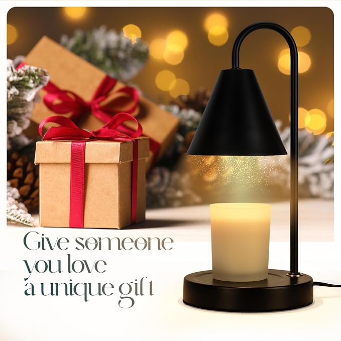 Aimoptg Candle Warmer Lamp,Electric Candle Warmer with Dimmable Light,Scented Wax Melter,No Smoke,Compatible with Various Jar,with 2 Light Bulbs,Home Decor-Black