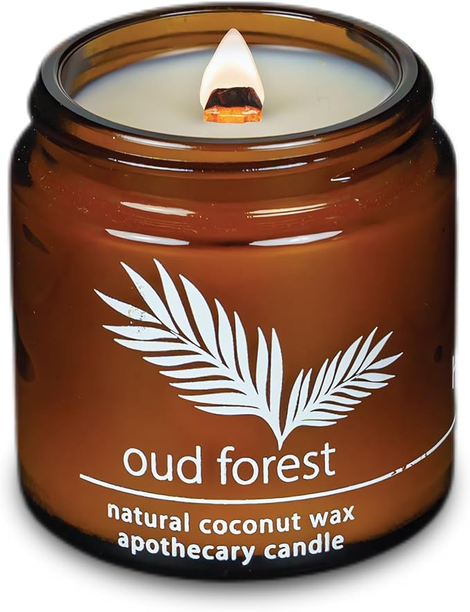 Hemlock Park Crackling Wood Wick Candle Handcrafted with Natural Coconut Wax (Small 4 oz, Oud Forest)