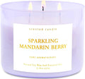Large Sparkling Mandarin Berry Scented Candle for Home - 3 Wick Soy Candles 15.8oz, Fresh Citrus Aromatherapy Candle, Long Lasting Clean Burning, Uplifting Gift for Women & Men