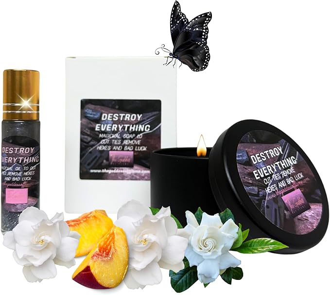 Destroy Everything Spiritual Candle to Cut Ties, Remove hexes and Bad luck | Energy cleansing | Soy Candles Non Toxic | Sage Candle | Cleanse Your Home & Calm, Soothe, Restore Body & Mind (Spell Kit)