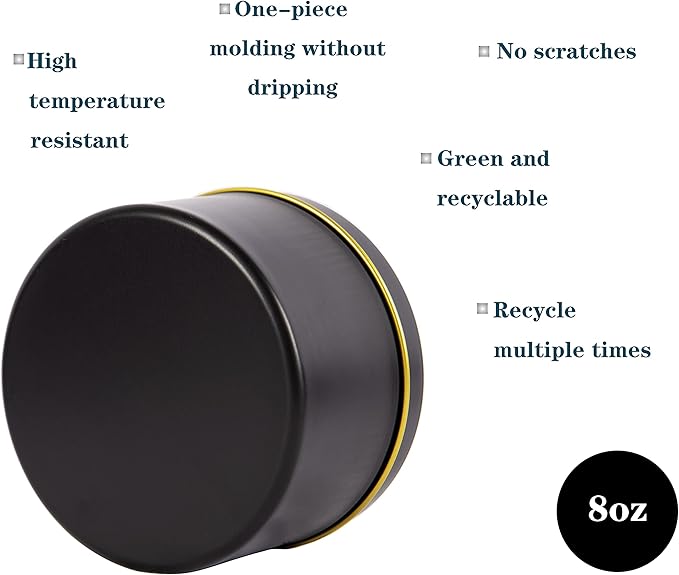 Edamame Candle Tin 24 Pcs,8oz,Candle Containers,Candle Jars for Candle Making,Arts&Crafts,Storage&More -Black