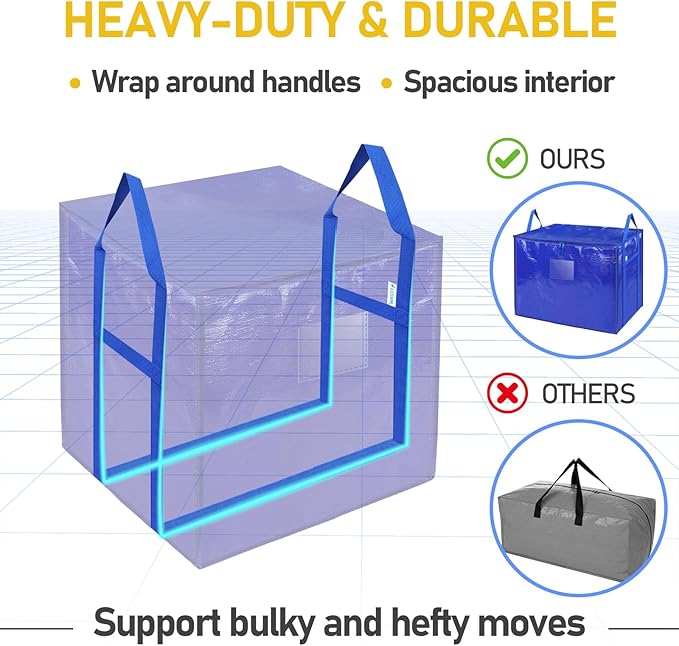 TICONN 4 Pack Extra Large Moving Bags with Zippers & Carrying Handles, Heavy-Duty Storage Tote Moving Boxes for Space Saving (4 PK, 75 Gallon)