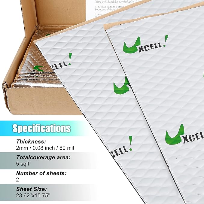 uxcell 2pcs 80mil 5sqft Car Sound Deadener Heat Insulation Mat Butyl Pad Damping Self Adhesive Deadening Material Door Roof Floor Automobile Sound Barrier