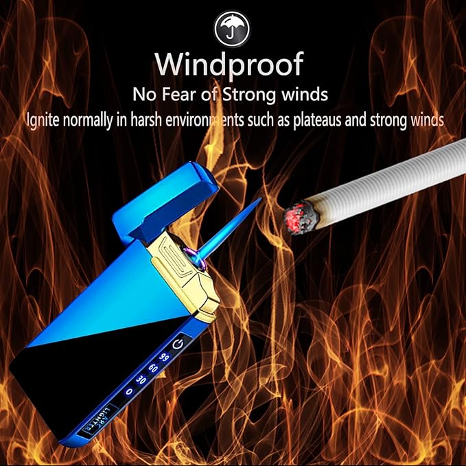 Arc Electric and Refillable Butane Jet Flame Torch Lighter 2 in 1, USB Rechargeable with LED Lighting Windproof for Fire, BBQs, Fireworks, Candle, Camping, Outdoor (Blue Ice)