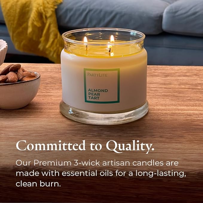 PartyLite 3-Wick Jar Candle, Highly Fragranced Clean Burning Glass Candle, 25-45 Hours Burn Time (Almond Pear Tart)