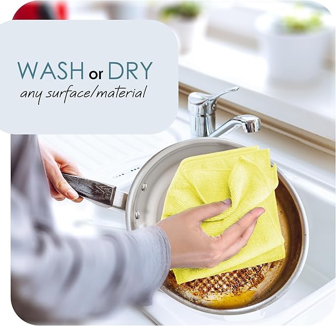 Hearth & Harbor Microfiber Cleaning Cloth, Towels for Cars 144 Pack Washcloths, Yellow Rags, Reusable Towel, Cloth Rags Cleaning, Lint Free 12''x12''