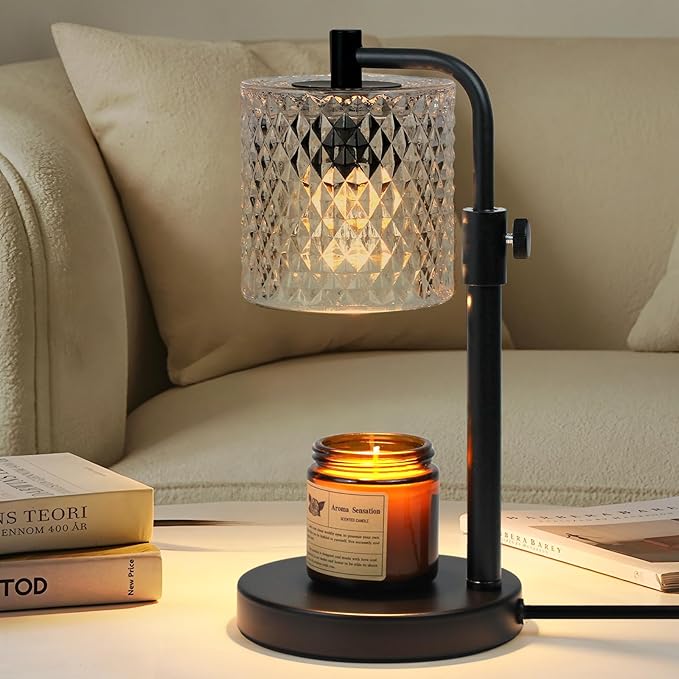 NITOWOLF Candle Warmer Lamp with Timer, Candle Wax Warmer Adjustable Height Candle Lamp Warmer for Jar Candles, Brithday Gifts House Warming Gifts for Women (Black Glass)
