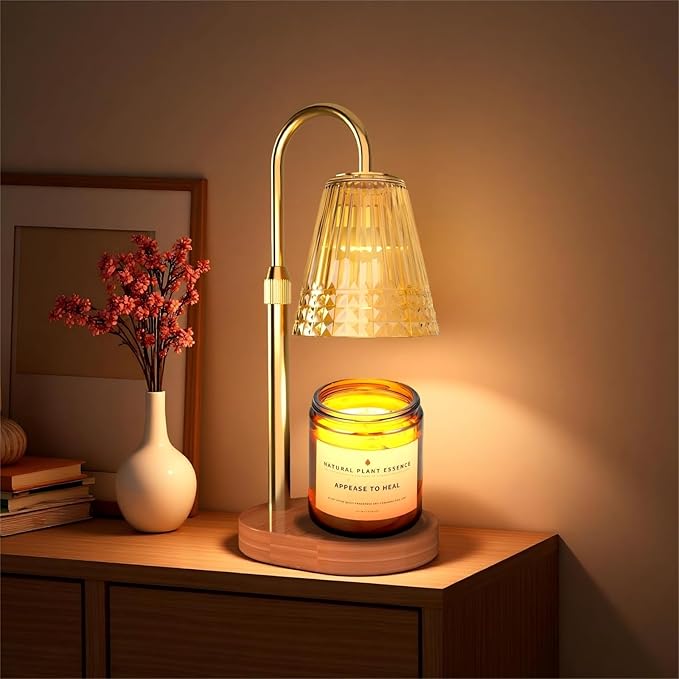 Candle Warmer Lamp with Dimmable Light & Timer, Adjustable Height Flameless Electric Wax Melter for Scented Jar Candles, Gifts for Women and Moms, Housewarming Birthday New Home Decor,Includes 2 Bulbs