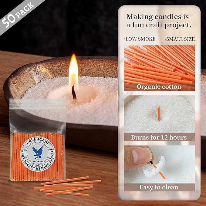 Pearled Candle Wick 2.2 Inch Orange Cotton Wicks 100-Pack - Premium Metal-Free & Lead-Free Candle Wicks for Candle Making