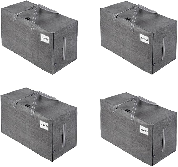 VENO 4 Pack Extra Large Heavy Duty Moving Bags with Wide Opening & Reinforced Handles, Reusable Storage Tote Bags with Strong Zippers for Clothes, College Dorm Essentials & Moving Supplies