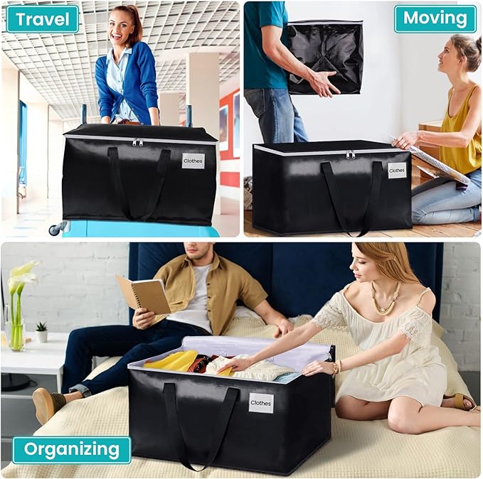 Extra Large Moving Boxes-Moving Bags with Zipper, Carrying Handles and Tag Pocket-Moving Supplies for Space Saving-Totes for Storage - for moving, Storage, Camping and Travel 93L-10 Pack