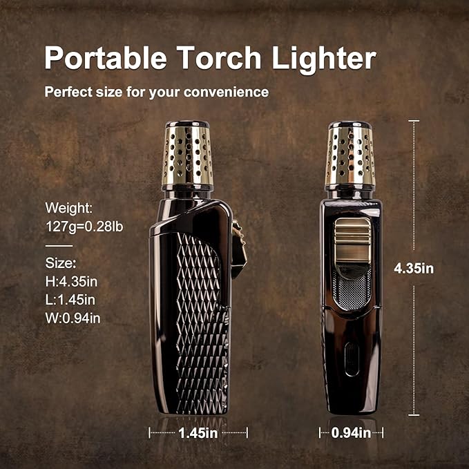 Butane Torch Lighter,Windproof Adjustable Jet Flame with Visible Gas Tank Lighter, Refillable Torch for Candle,BBQ,Camping,Gift for Men(No Butane Included)