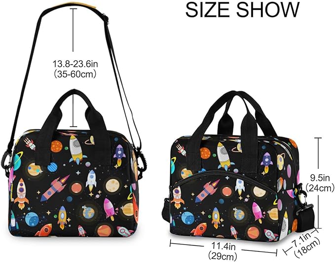 CBBYY Planet Rocket Lunch Bags for Women Men,Reusable Insulated Lunch Box, Adjustable Shoulder Straps Tote Lunch Bag for Work Picnic School