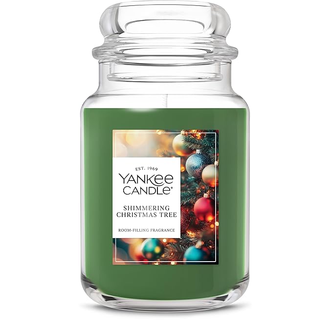 Yankee Candle Shimmering Christmas Tree, Christmas Scented Candle, 22oz Large Jar with up to 150 Hour Burn Time, Giftable