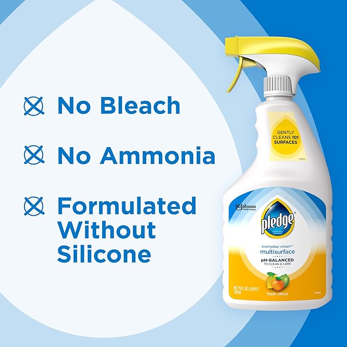 Pledge pH-Balanced Multisurface Cleaner Spray for Everyday Care, Fresh Citrus Scent, 25oz (Pack of 3)