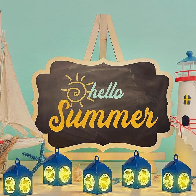 Simgoing 12 Sets Summer Shark Crafts with LED Candle Light DIY Shark Tissue Paper Beach Craft Kits Under the Sea Theme Party Decoration Submarine Hanging Ornaments for Summer Decoration Party