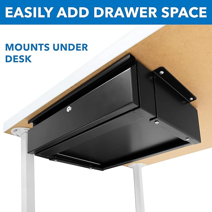 Mount-It! Locking Under Desk Pull-Out Drawer, Heavy-Duty Steel Under Table Slide-Out Storage Organizer with Key Lock for Private Storage, Smooth Glide Track, Fits Desks Over 0.71″ Thick